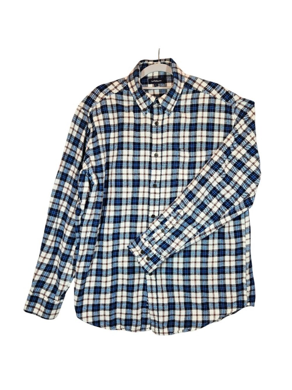 Croft & Barrow Shirt Plaid Flannel Cotton Mens L Button Blue White casual dad